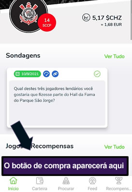 Página no aplicativo para compra do Fan Token do Corinthians