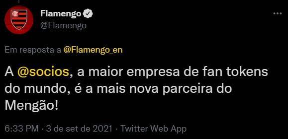 Flamengo anuncia parceria com Socios.com para criação do Fan Token do Flamengo
