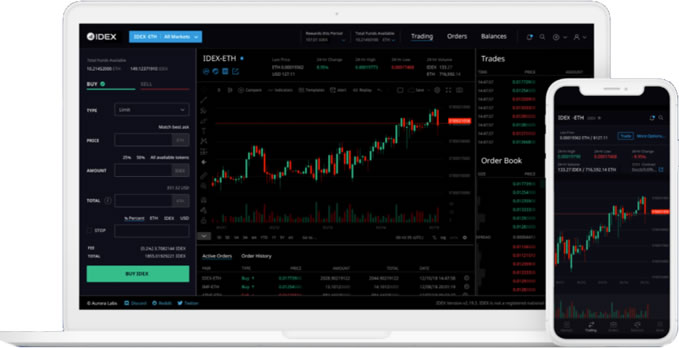Interface da exchange IDEX