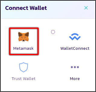 Clique em MetaMask na PancakeSwap
