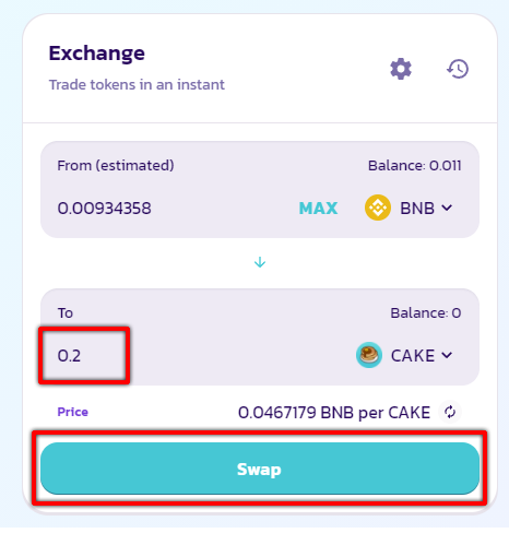 Escolha o valor na PancakeSwap