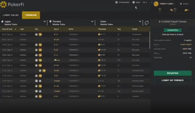 Screenshot de uma prévia da plataforma de jogos da PokerFi
