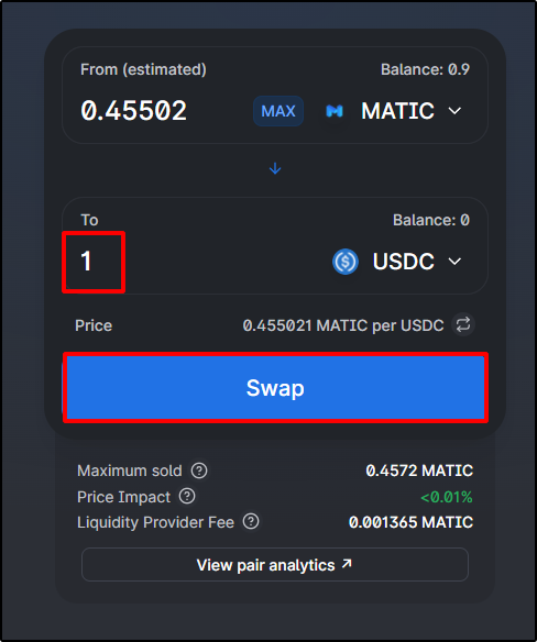 Selecione a quantidade desejada no swap